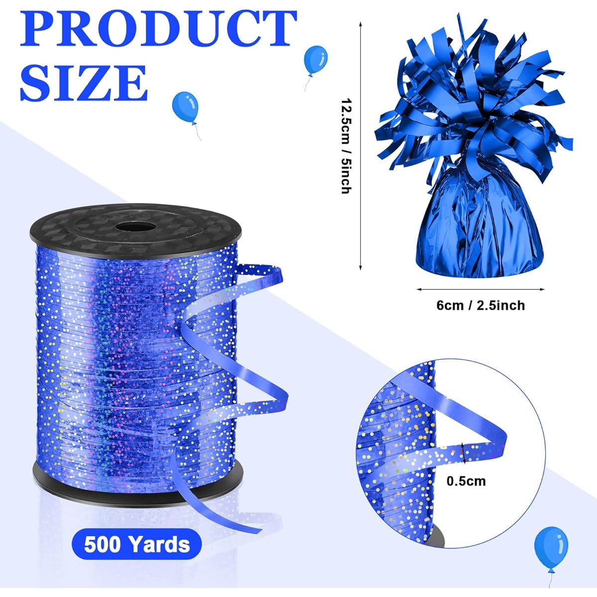 Balloon Weights 24 Pieces Metallic Anchor Balloon Holder Heavy Table Weights 1 Roll Ribbon Iridescent Crimp Ribbon for Table Party Birthday Decoration (Blue)