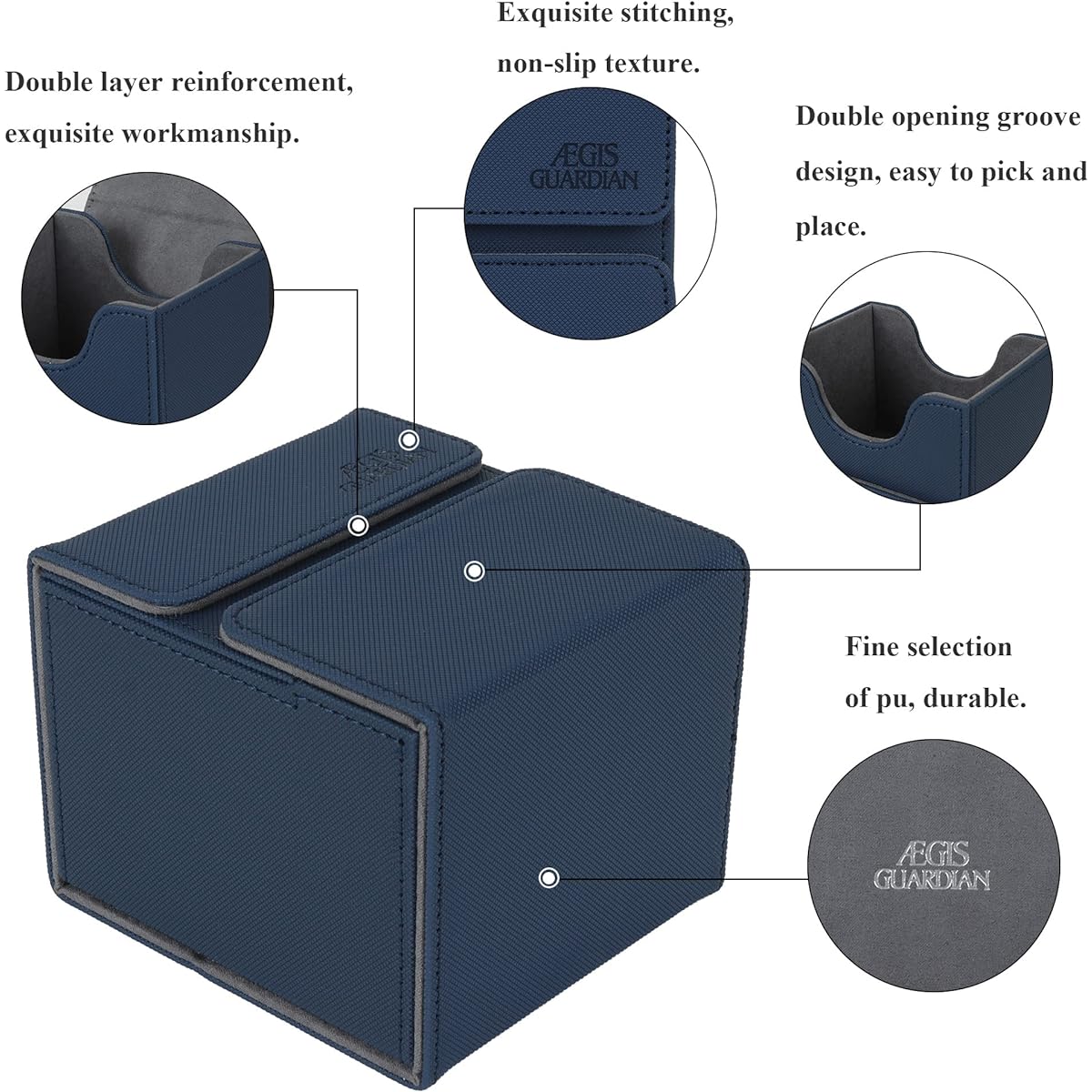 AEGIS GUARDIAN Premium Card Deck Box with 1 Tray MTG Commander Deck TCG Deck Game Box Sleeved Card Deck Play Box TCG PVC Free Leather Blue