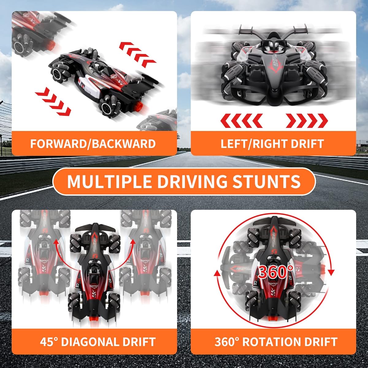T.V.V.Fasy High Speed F1 RC Drift Car for Kids 4-8 Years Old 4WD 2.4Ghz 360 Degree Rotation Rechargeable Drift Radio Control Car for Boys Light & Music Gesture Sensing RC Stunt Car for Boys 8-12 Years Old