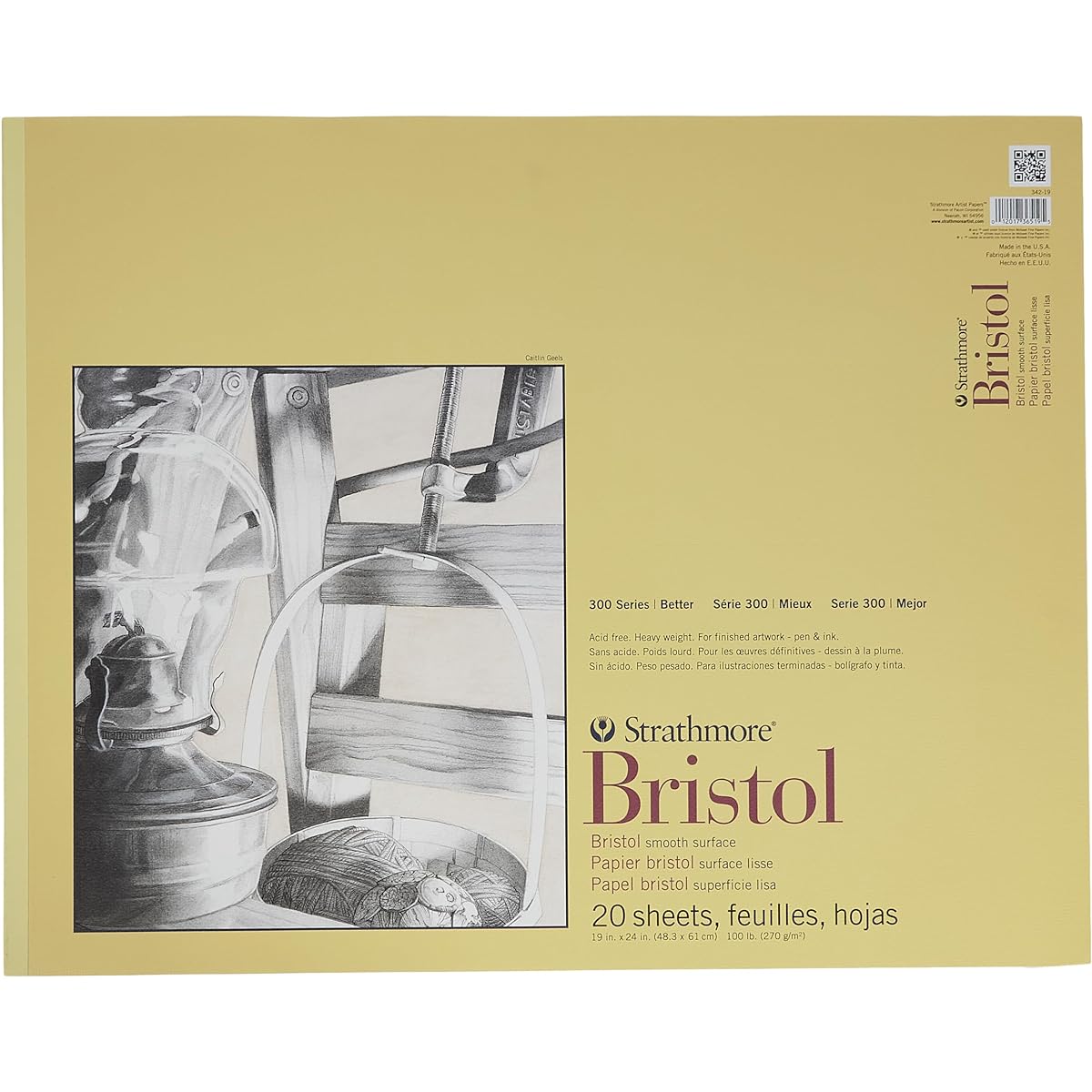 Strathmore 342190 100-Pound 20-Sheet Smooth Bristol Paper Pad, 19 by 24-Inch by Strathmore