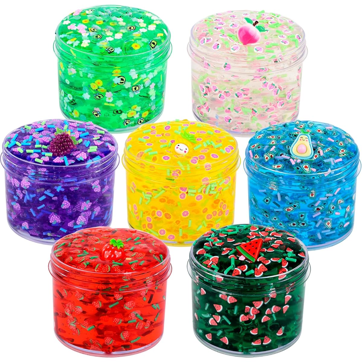 Jelly Cubes Crunch Slime Kit Non Stick Super Soft Sludge Toys Birthday Gifts for Kids DIY Crystal Glue Boba Slime Party Favors for Girls & Boys 7 Pack