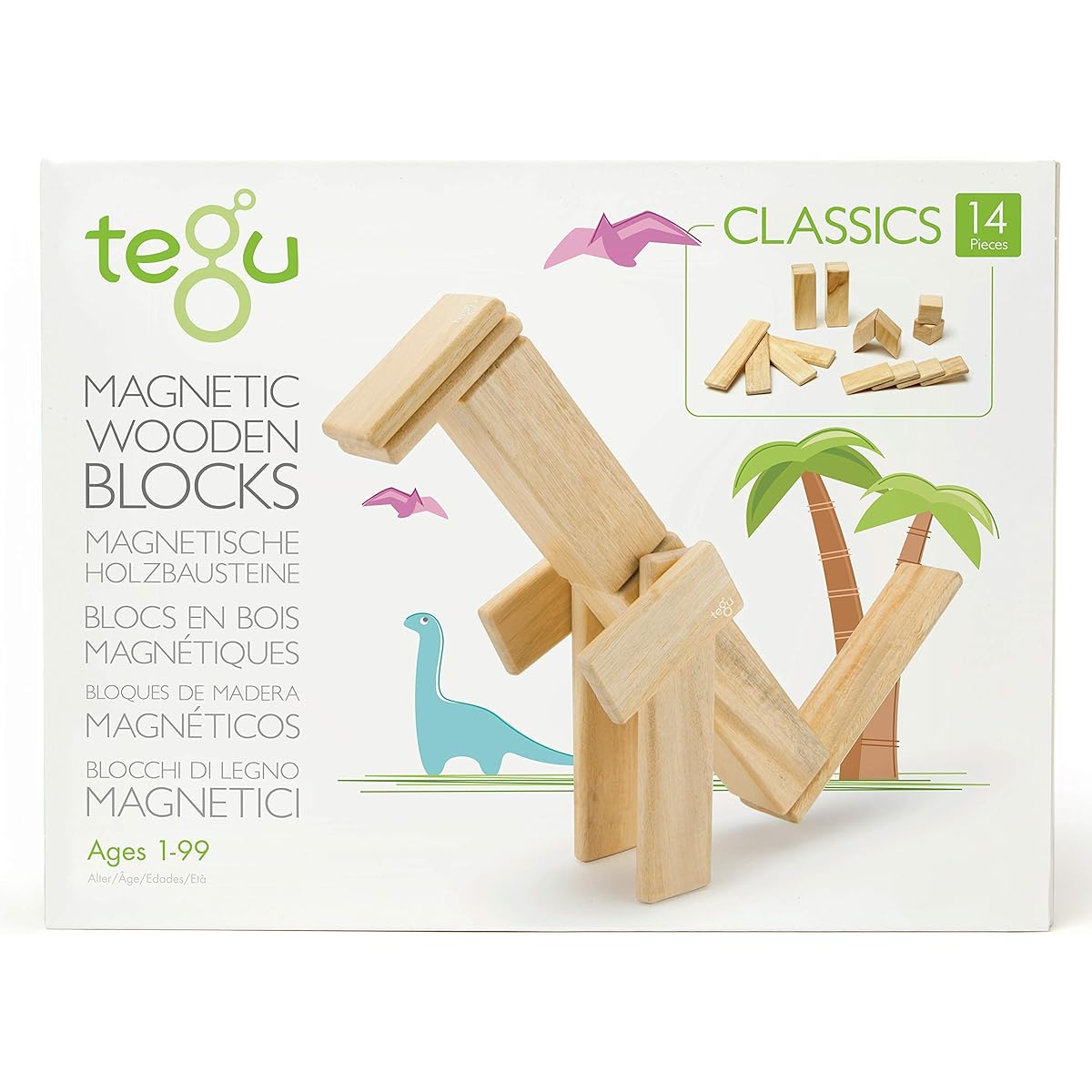 Tegu Magnetic Wooden Block Set, 14 Pieces, 14P-NAT-306T [Parallel Import]