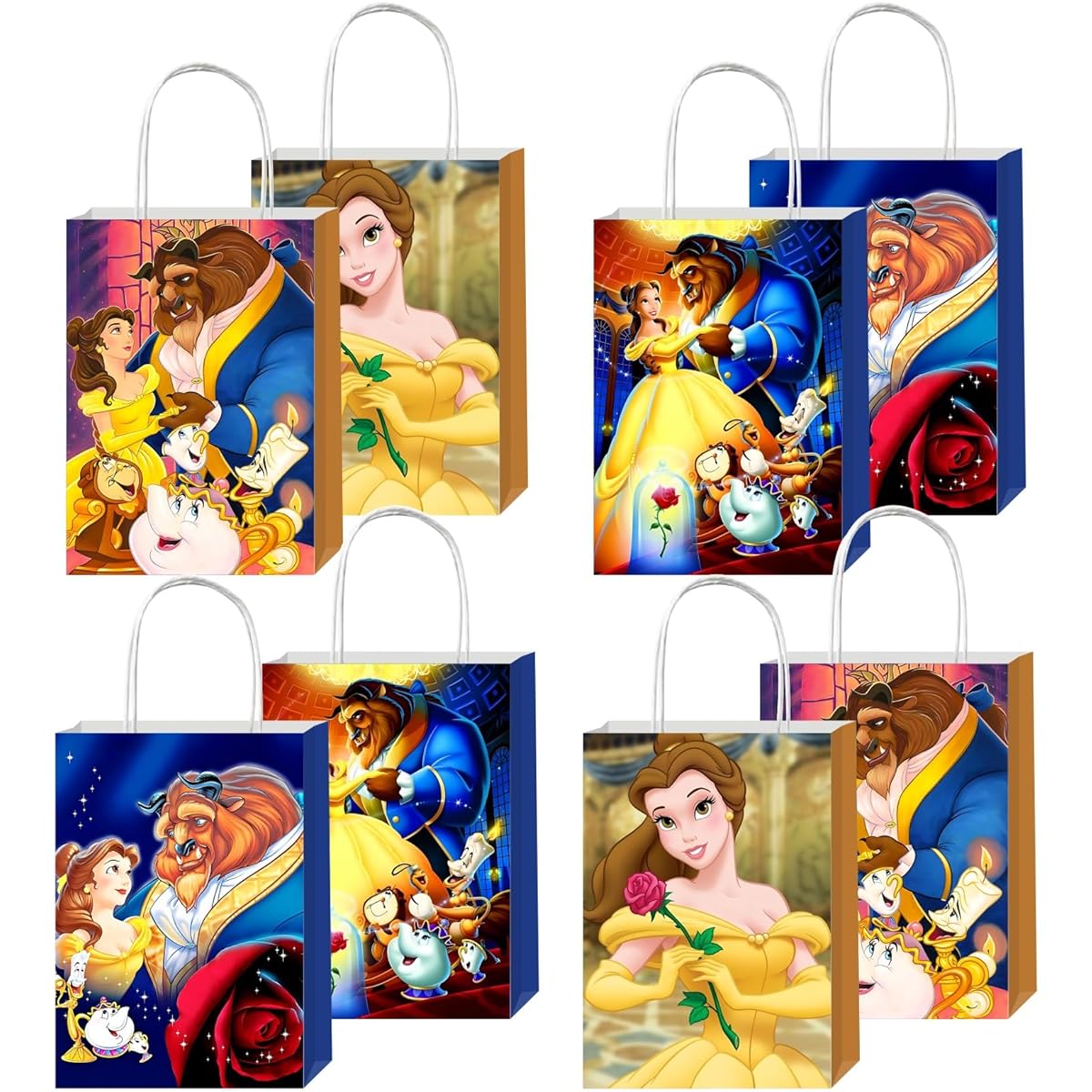 pocacy 12pcs Belle Party Favors Gift Bags with Handles, Belle Birthday Party Supplies, Girls Party Decorations