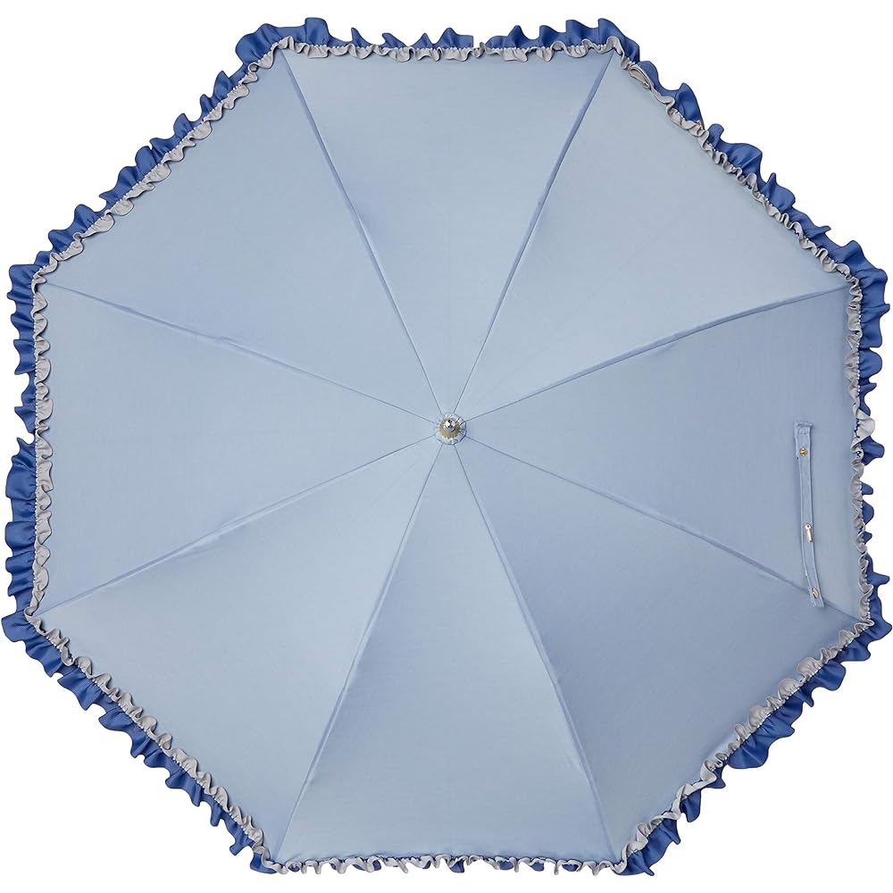 [Moonbat] Long Umbrella MOONBAT LANVIN en Bleu 2 Color Grosgrain Ruffles Parasol Short Umbrella Parasol Simple Stylish Cute Heat Shielding/Blackout Women's Sax Blue Length of Rib: Approx. 50cm 22-084-11116 -06