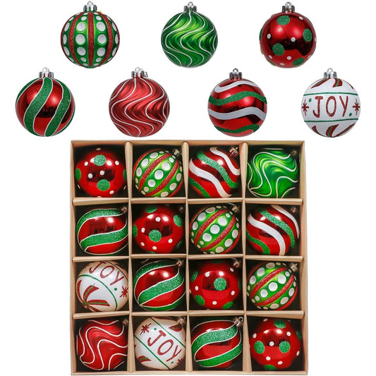 Valery Madelyn 16ct 80mm Green Red White Christmas Ball Ornament Decoration Classic Collection Splendor Shatterproof Christmas Tree Ornament Christmas Decoration