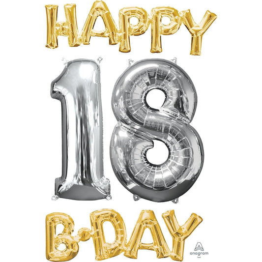 Amscan International 3594401 Foil Balloon Bunch: Happy Bday 1-8 Gold/Silicone