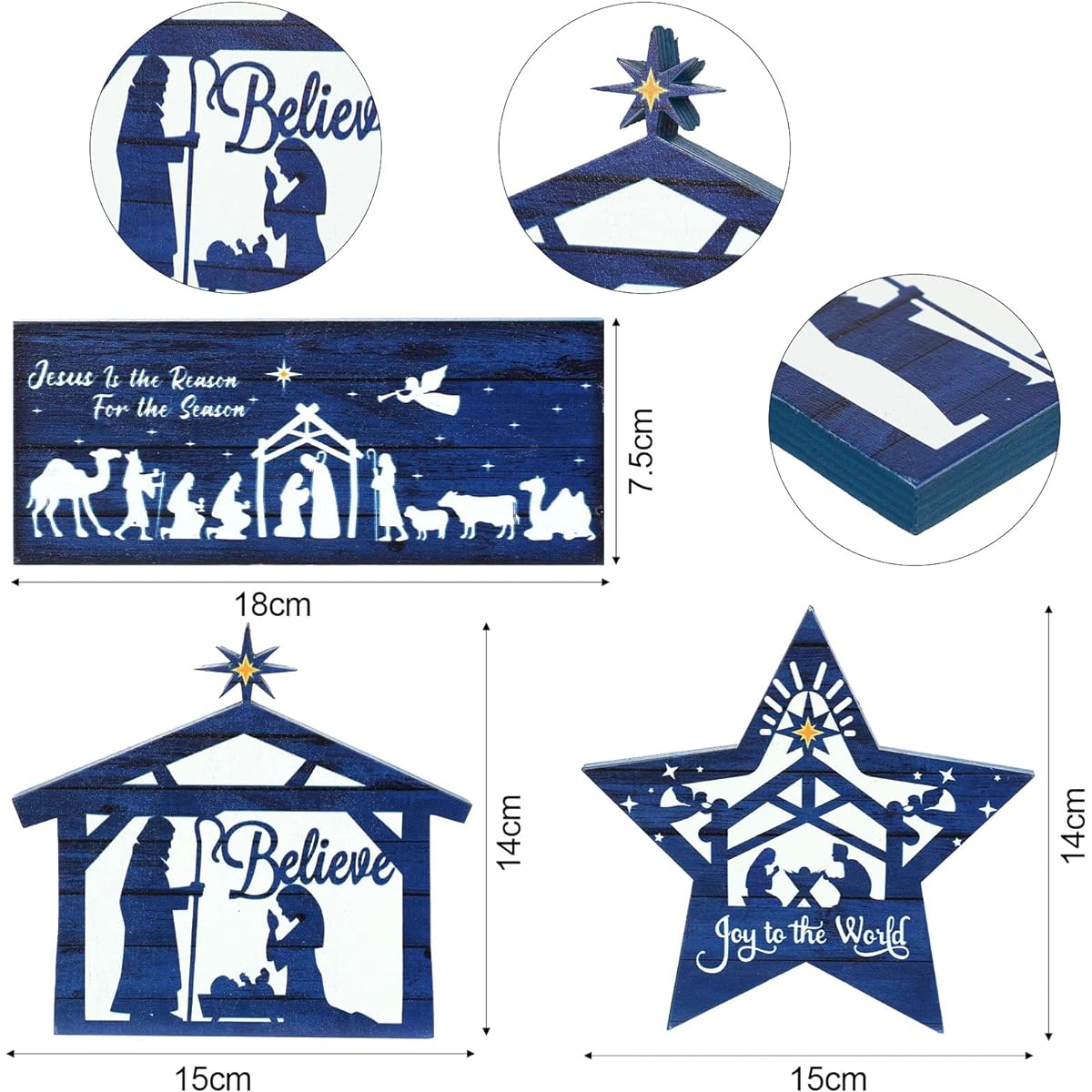 Christmas Table Decorations Jesus Christ Nativity Set Table Sign Nativity Scene Table Centerpiece Wood Block Xmas Believe Sign Rustic Farmhouse Christian Decor Home Tiered Tray for Holidays Set of 3