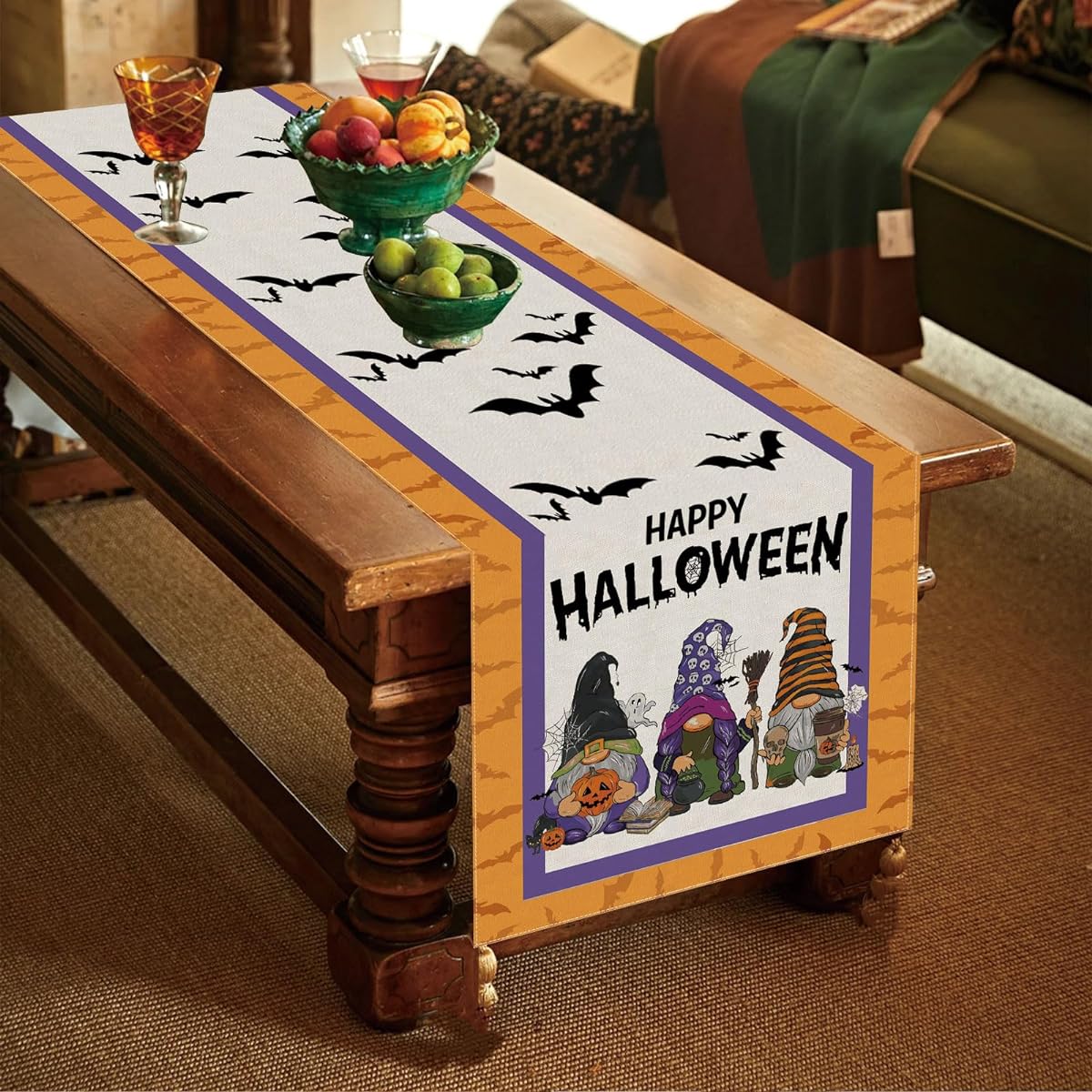 BOTB LIHM Halloween Gnome Table Runner Table Decoration 13x90 Inch Length Burlap Home Kitchen Dining Dinner Indoor Outdoor Party Farmhouse Decor