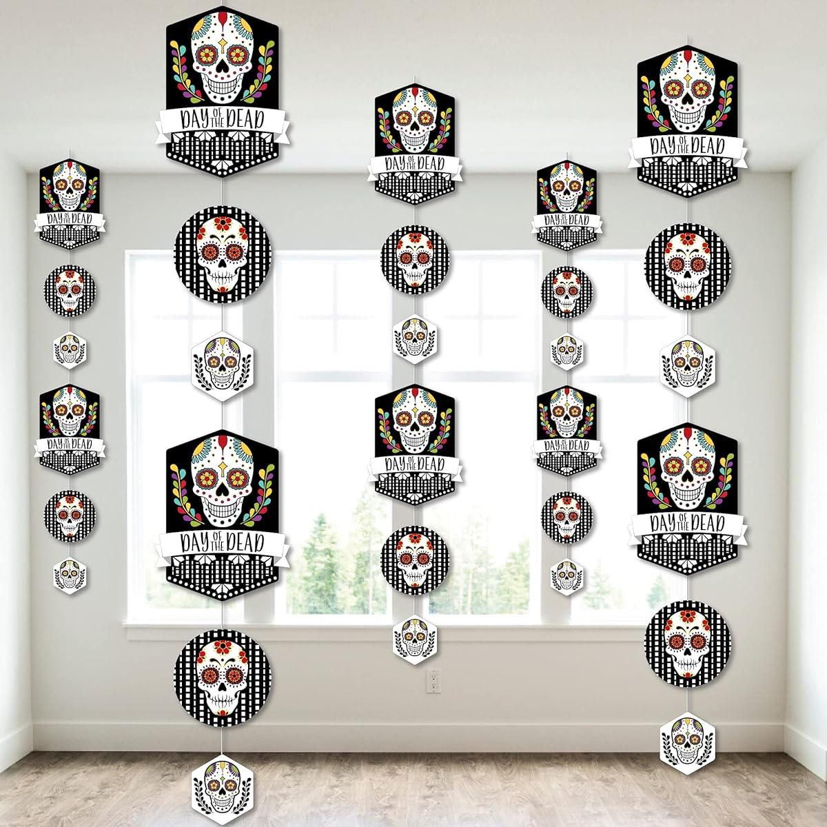Big Dot of Happiness Day of the Dead - Halloween Sugar Skull Party DIY Backdrop - Hanging Vertical Decorations - 30 Pieces