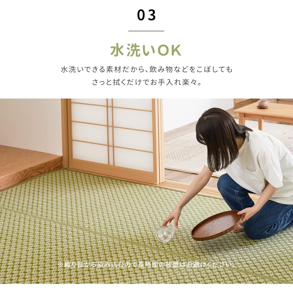Hagiwara Washable Rush Style Carpet Green Edoma 6 Tatami Approx. 261X352cm "Lewis" Rug Flower Mat Japanese Modern Pet Protection