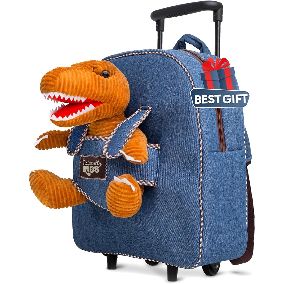Naturally KIDS Toddler Backpack for Boys and Girls, T-Rex with Wheels, Medium Toddler Backpack / Trolley Bag, Daypack Backpack