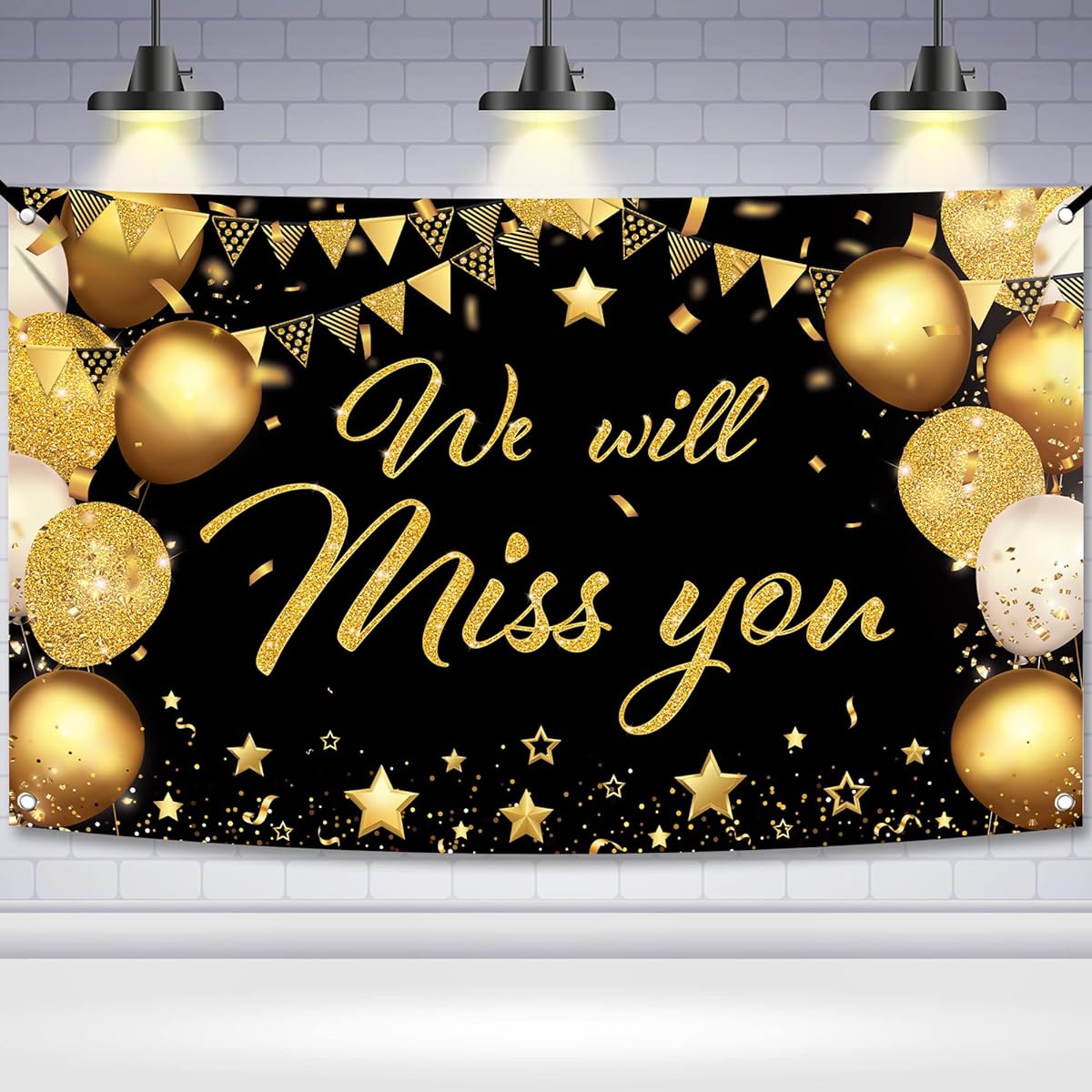 We Will Miss You Glitter Wall Banner Black and Gold
