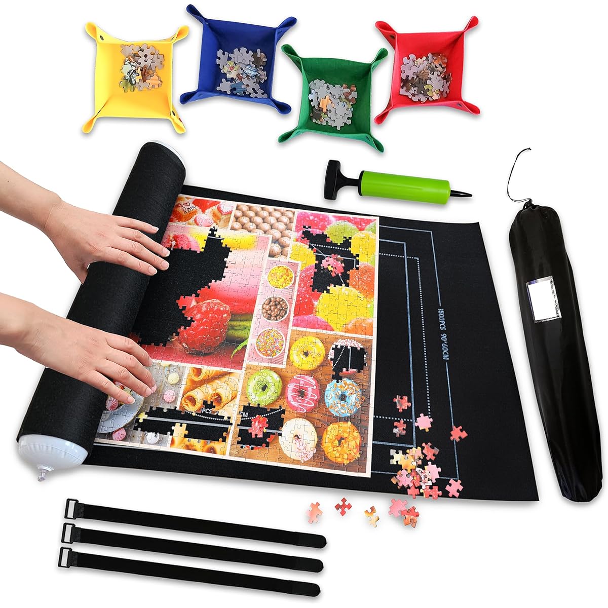 Jigsaw Puzzle Mat Roll Up 500 1000 1500 2000 Pieces Felt Mat Puzzle Mat Storage Puzzle Saver Puzzle Board Storage Puzzle Roll Up Mat Puzzle Keeper Holder Organizer (Black)