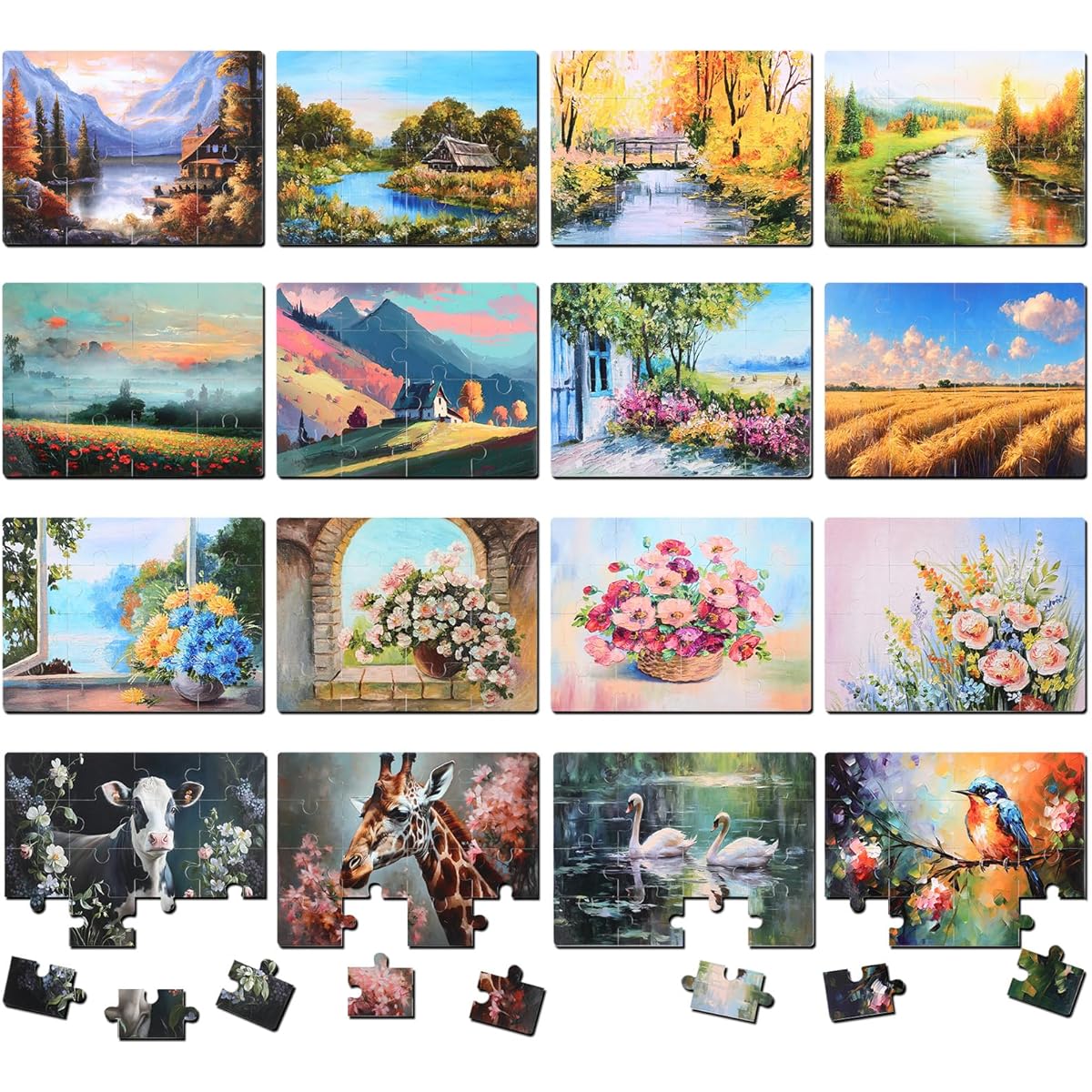 Fulmoon Large Jigsaw Puzzles 16 Pack for Seniors Dementia Alzheimer's Products and Activities Dementia Puzzles Easy Puzzles for Adults Jigsaw Puzzles for Seniors Gifts Cognitive Games 16 Styles