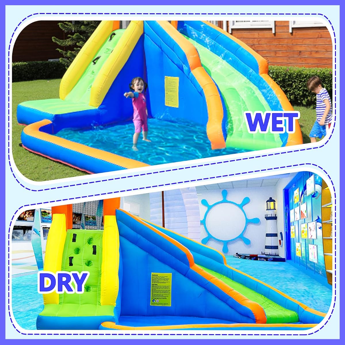 Doctor Dolphin Water Slide, Inflatable Water Slide for Kids, Water Bounce House with Slide, Outdoor Inflatable Water Park for Backyard, Water Castle with Pool, Wet & Dry