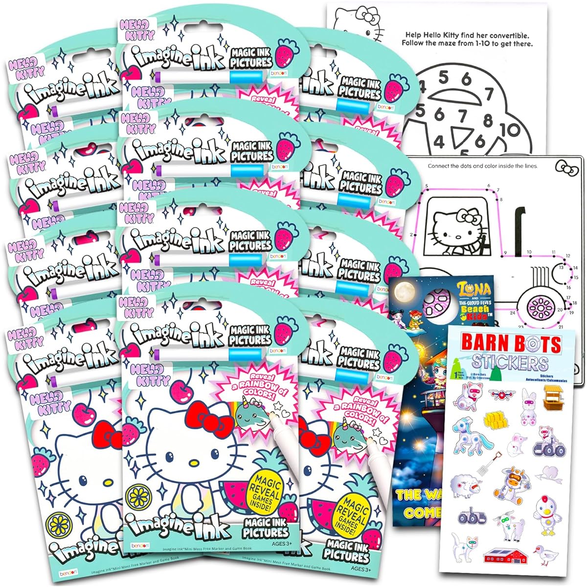 Hello Kitty Imagine Ink Party Favors Set - 12 Pack Mess-Free Magic Ink with Sanrio Hello Kitty Coloring Book, Stickers and More (Hello Kitty Party Favors)