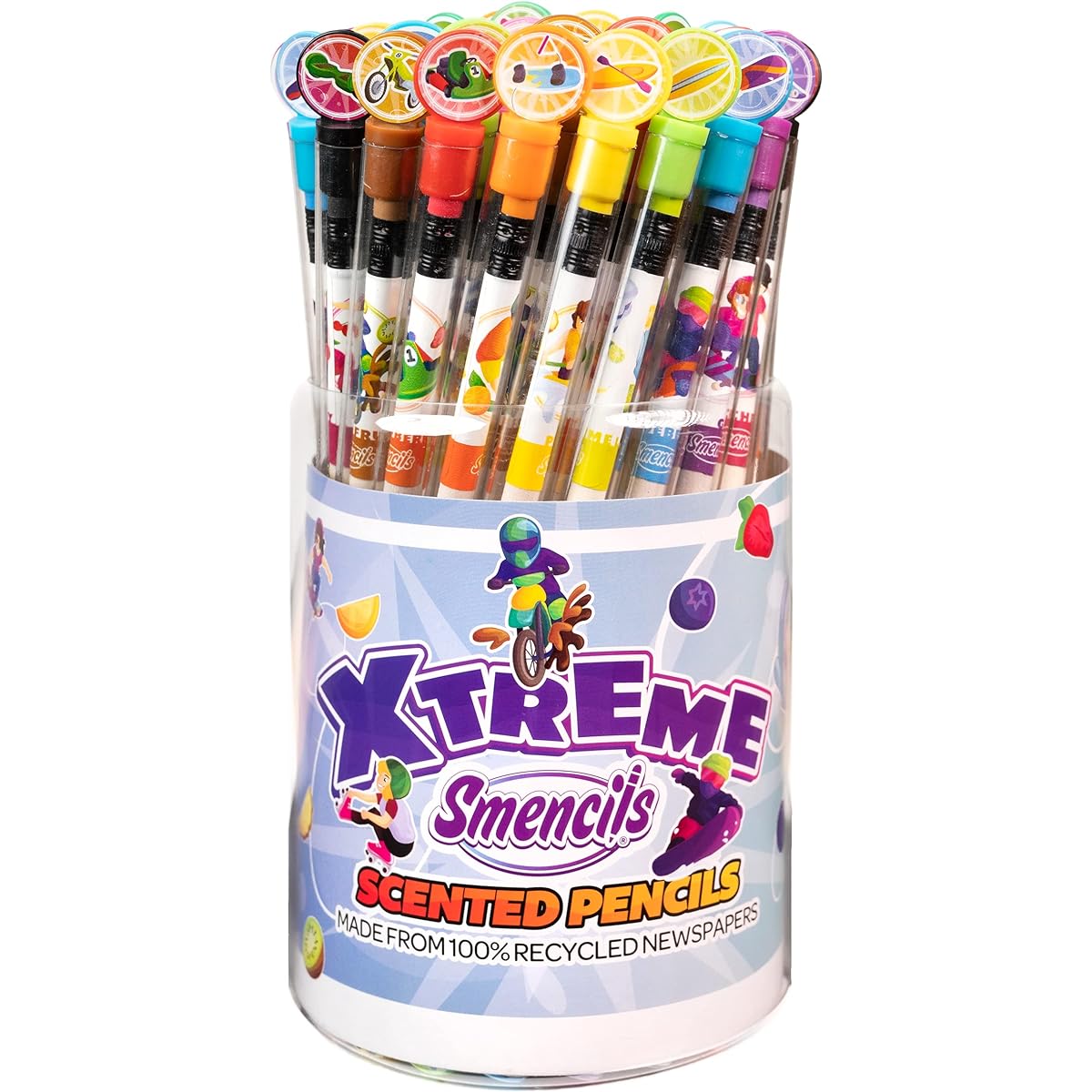 X-Treme Smencils Cylinder - HB #2 Scented Pencils 50 Count - Kids Gifts, Classroom Rewards, Party Favors