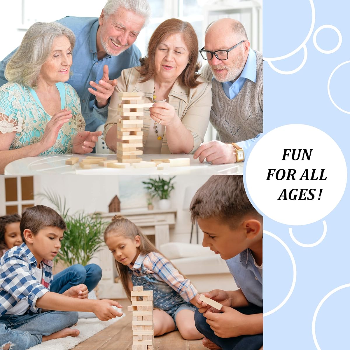 Numbers 1" Gadgets Timber Tower Wooden Block Stacking Game 48 Piece Classic Wooden Blocks Building Tumbling Tumbling Game Deluxe Stacking Game
