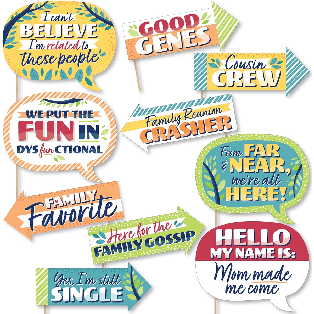 Big Dot of Happiness Funny Colorful Family Reunion - Family Gathering Party Photo Booth Props Kit - 10 Pieces