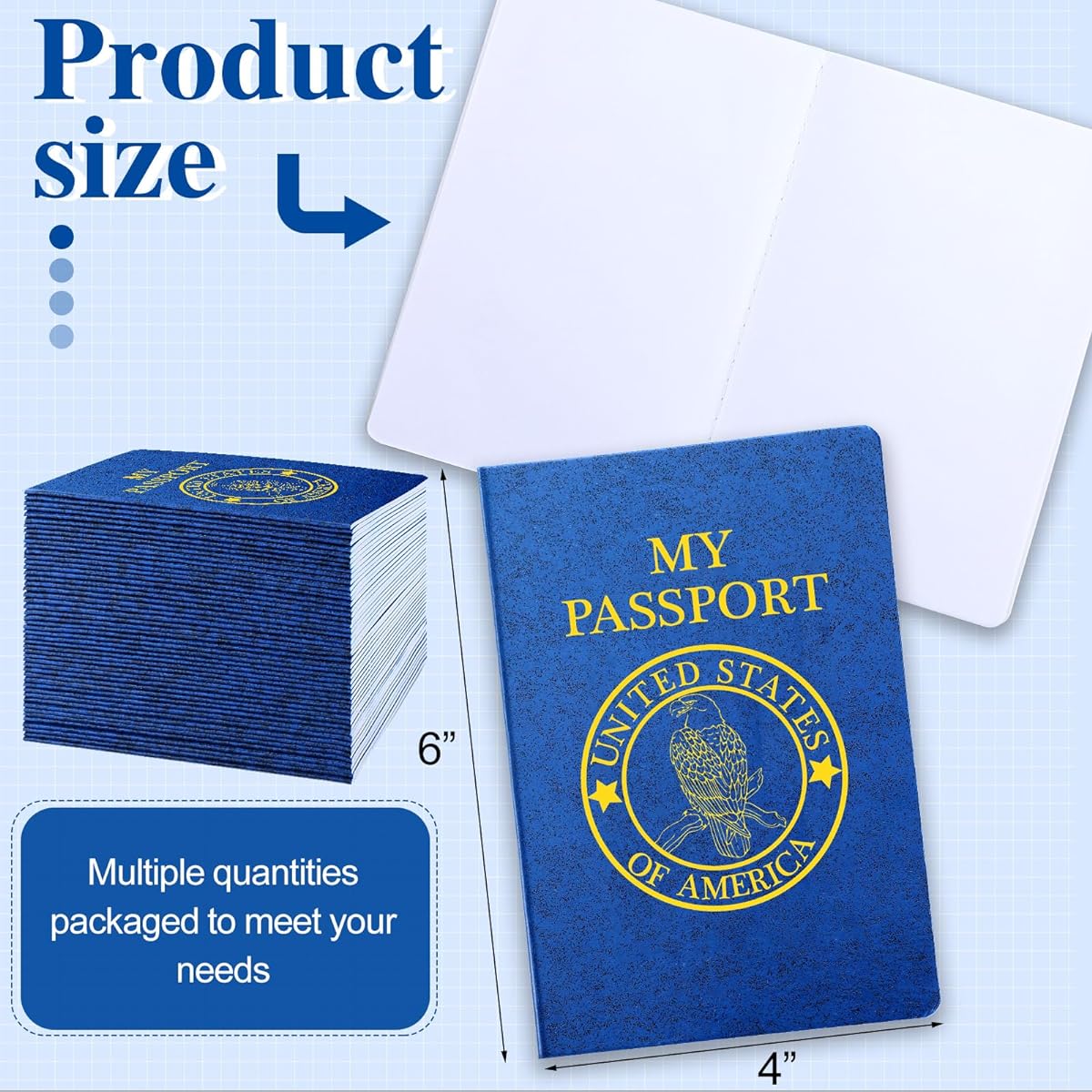 Blank Passport Books, Blue Passport Notebooks 4 x 5.5 Inch, Play Fake Passports, Bulk Travel Journals for Kids World Travel Pretend Activities Classroom School Projects Themed Party Favors (Classic, 150 pcs)