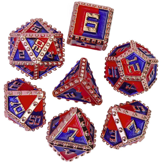 UDIXI Metal Dice Set, Metal DND Dice Set, Rivet D&D Dice Set for Dungeons and Dragons, Polyhedral Dice Set for Pathfinder MTG (Red Copper-Red Blue)