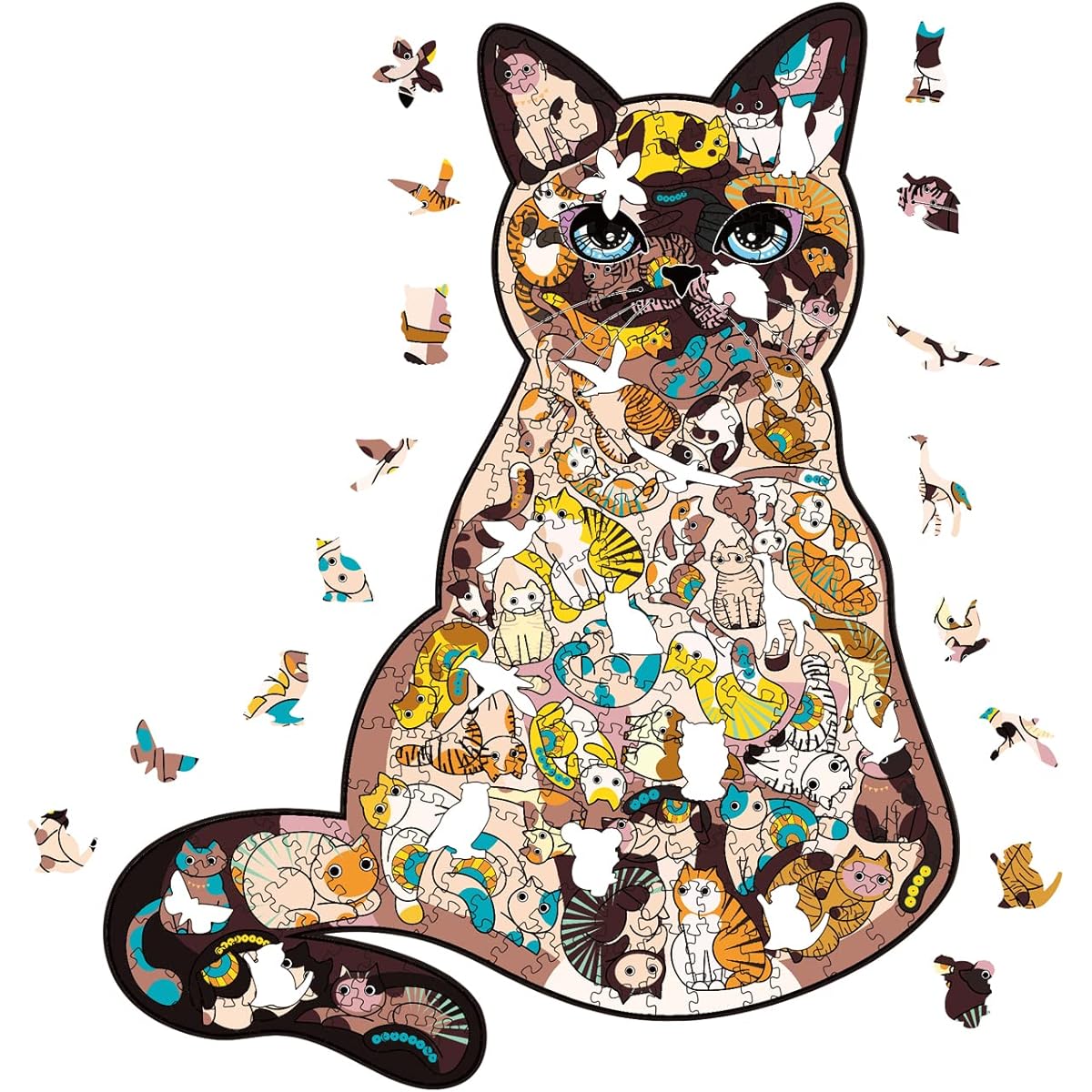 NKTDWO Wooden Puzzle for Adults 200 Pieces Cat Jigsaw Puzzle Unique Shaped Pieces Wooden Jigsaw Puzzle Gift Box for Family and Friends Kids Teens (Many Cats, M)