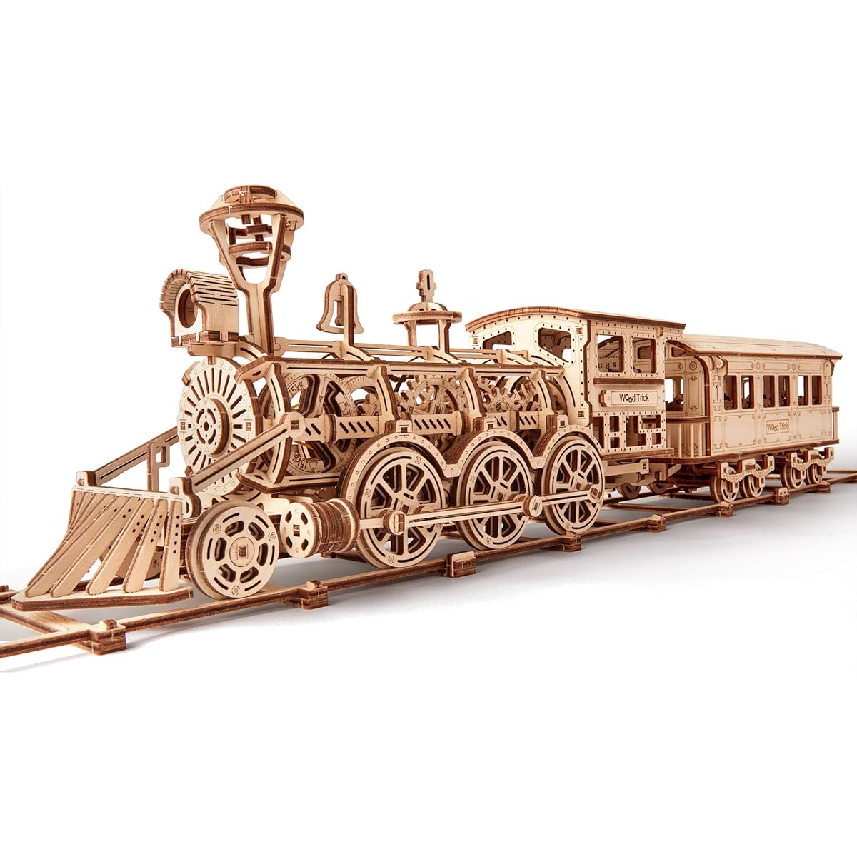 Wood Trick Wooden Toy Locomotive Set with Tracks 34 x 7 Inch Locomotive Toy Mechanical Model Kit 3D Wooden Puzzle for Kids and Adults Engineering DIY Wooden Model Building Model Kit for Adults