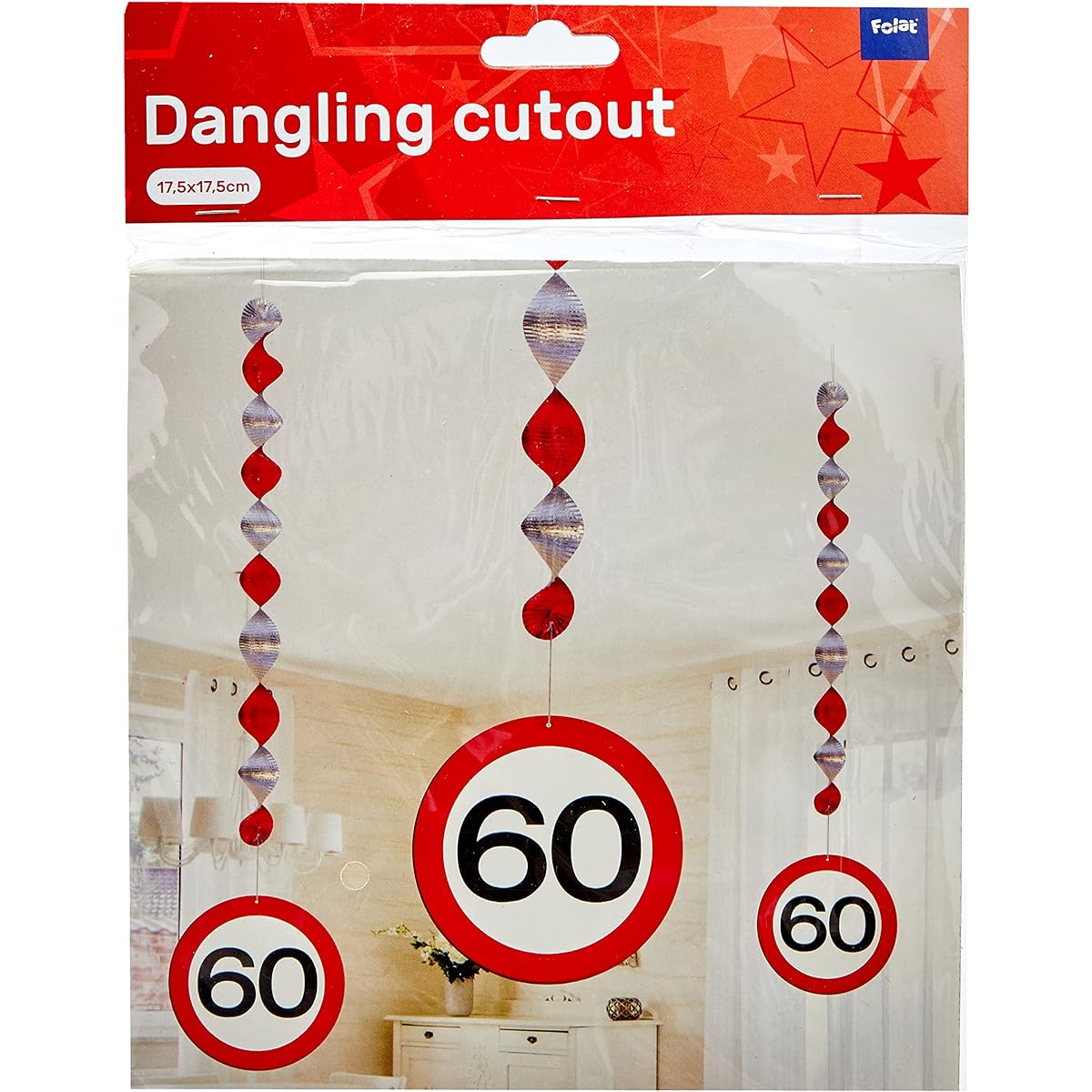 Traffic Sign 60th Party Hanging Decor - 3 Pack - 3 Traffic Sign Designs Foil Spiral Hanging Decorations