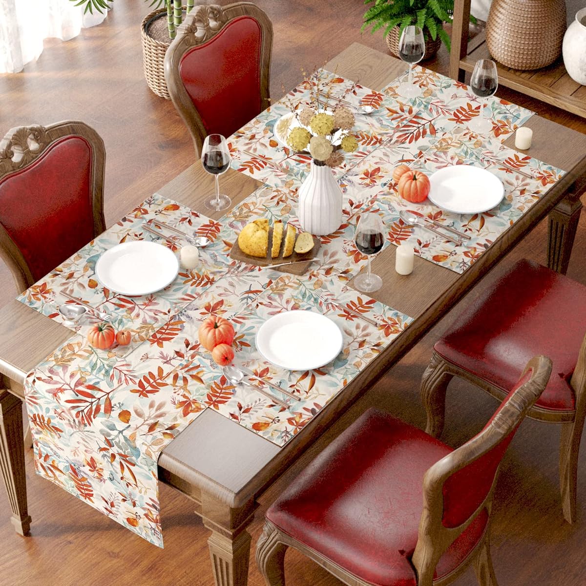 Siilues Fall Table Runners, Fall Decorations Home Fall Runners for Tables Seasonal Autumn Thanksgiving Holiday Decor Indoor Outdoor Dining Table Decorations (72" Set)