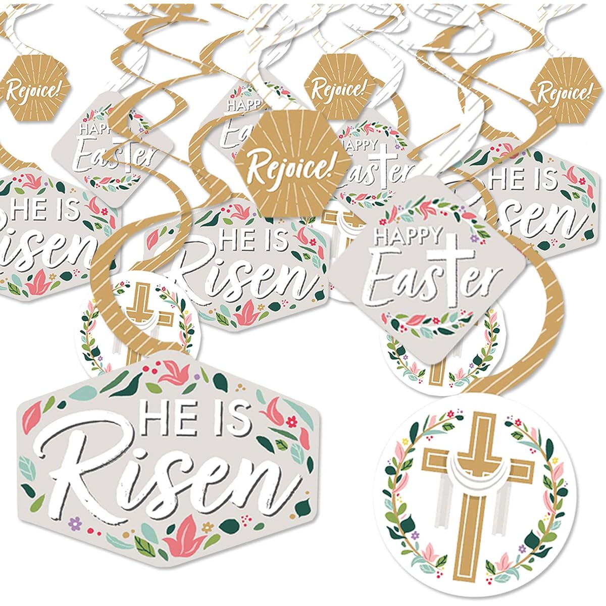 Big Dot of Happiness Religious Easter - Christian Holiday Party Hanging Decorations - Party Decor Swirls - Set of 40