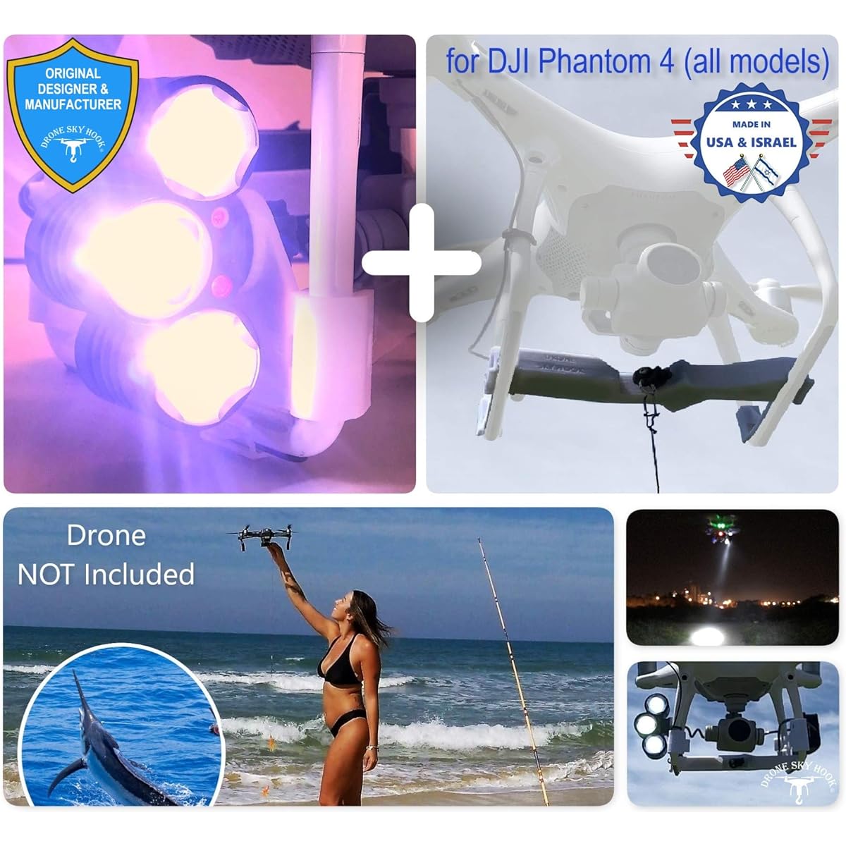 Prolite Searchlight Release Drop for DJI Phantom 4 Plus with Model Device for Drone Fishing, Bait Release, Search, Rescue and Payload Delivery, Fun Activities