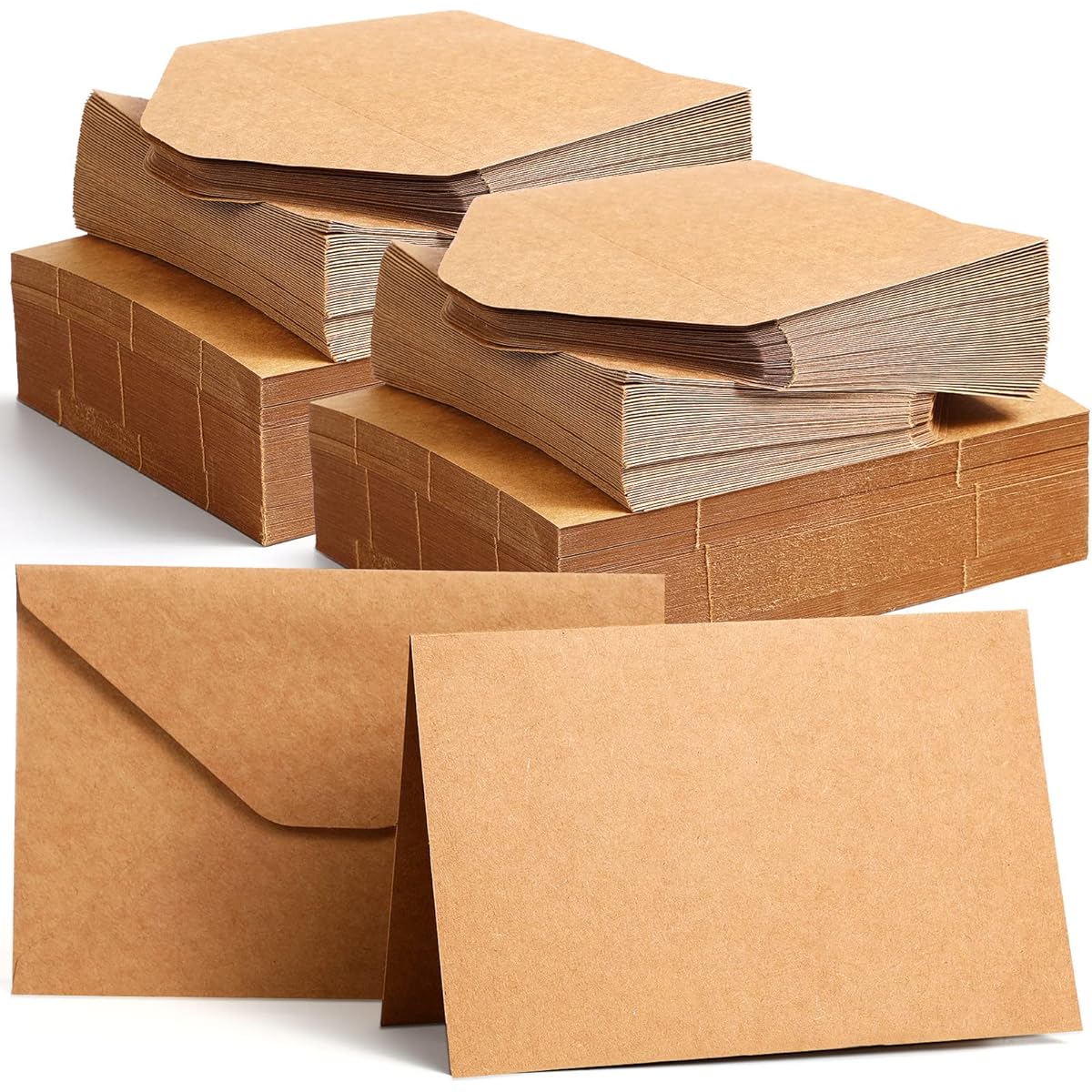 Set of 200 Blank Kraft Cards and Envelopes Brown Printable Postcards Folding Cards Stock Kraft Greeting Cards DIY Greeting Cards for Wedding, Business Invitations, Bridal Shower, Birthday Occasions (5 x 7 Inch)