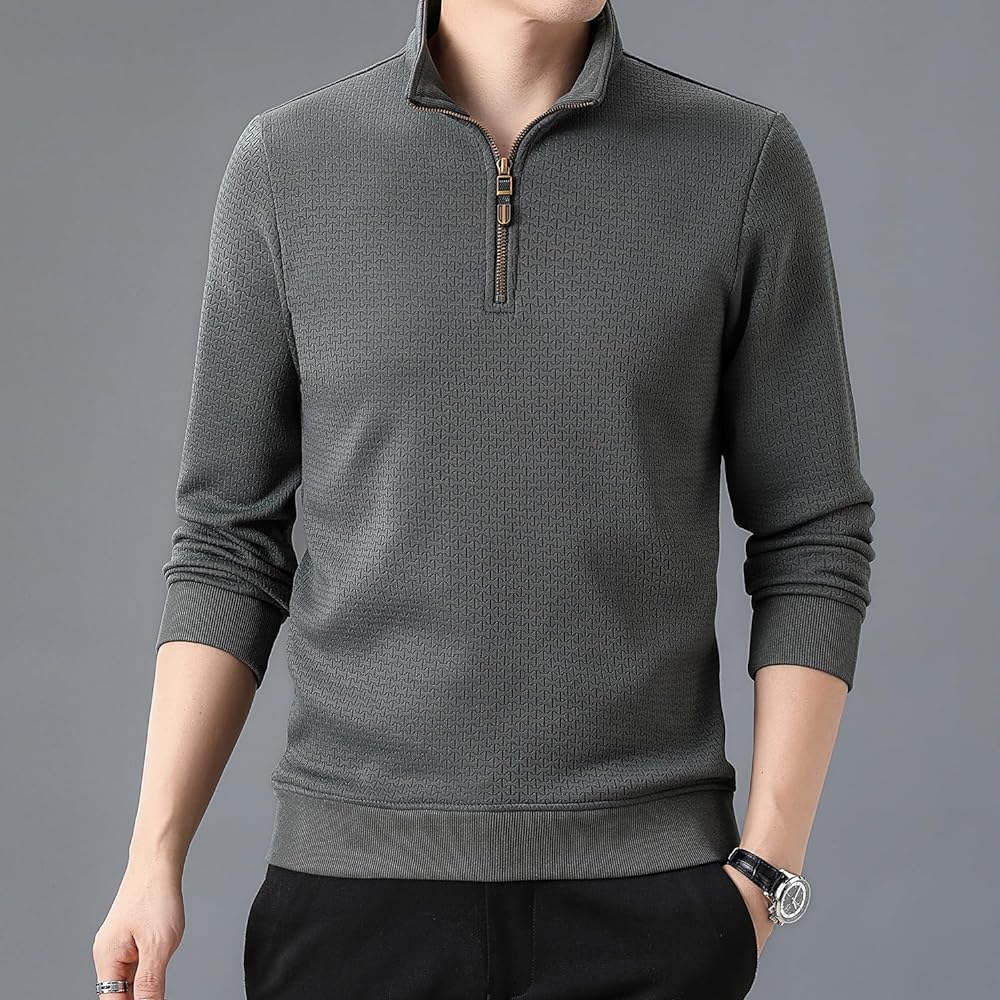[netero] Half Zip Sweatshirt, Men's Top, Long Sleeve T-Shirt, High Neck, Men's, Heat Retention, Warm, Fleece Lining, Stand-Up Collar, Men's, Autumn, Winter, Spring