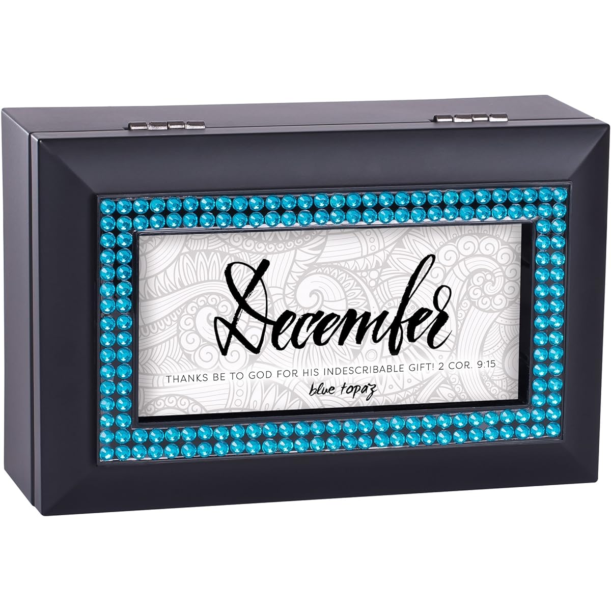 Black Finish Birthstone Petite Music Box Featuring Scripture Verse 2 Cor. 9:15 6 x 4 Black PB240SB