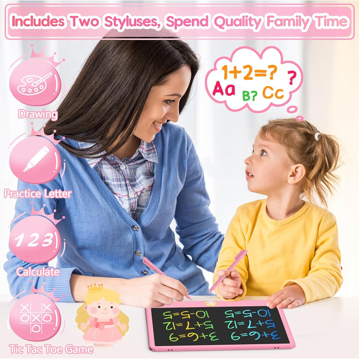 Hockvill LCD Writing Tablet for Kids 8.8 Inch 3pcs 1 Pack Girls Boys Drawing Pad for 3 4 5 6 7 8 Year Old Kids Toddlers Doodle Board Travel Essentials Christmas Birthday Gifts for Children