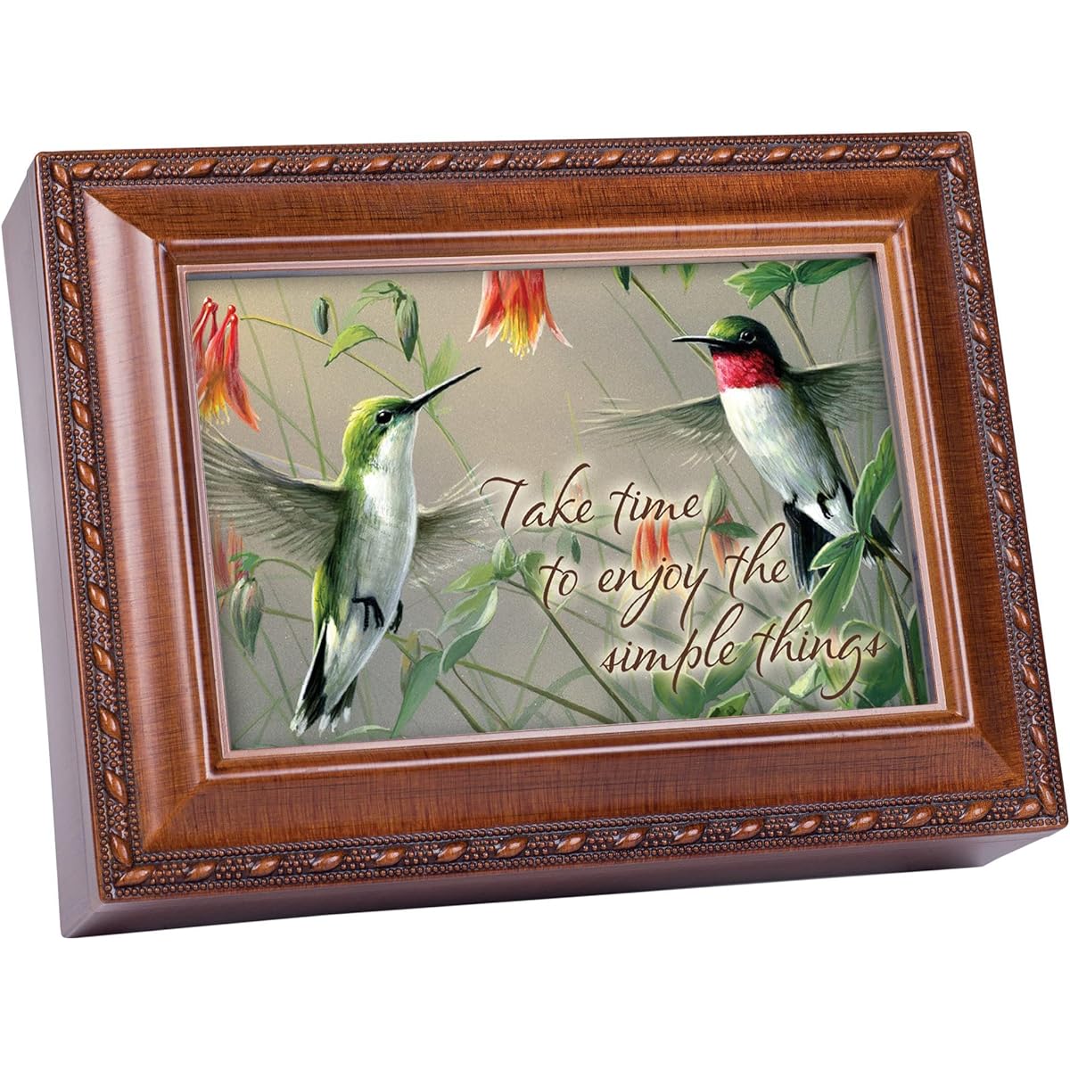 Cottage Garden Hummingbird Simple Things Wooden Finish Jewelry Music Box Bend Art