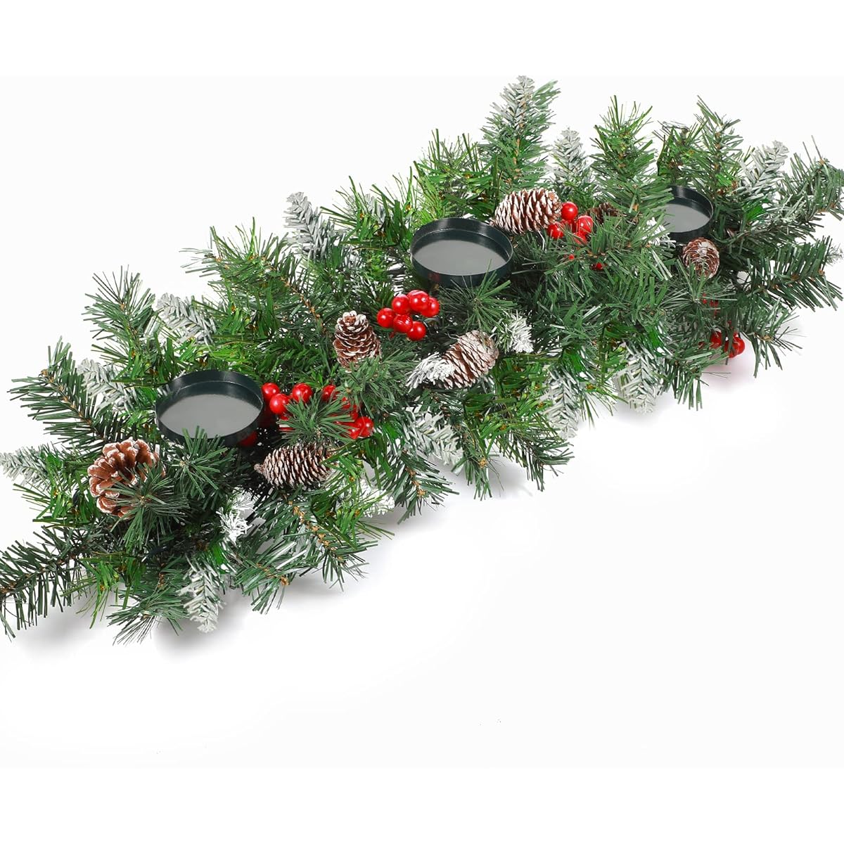 Christmas Table Centerpieces Christmas Candle Holders Artificial Pine Cones Red Berries Metal Base Christmas Centerpieces Festival Home Dining Room Decor 28" x 13" x 7" (LxWxH)