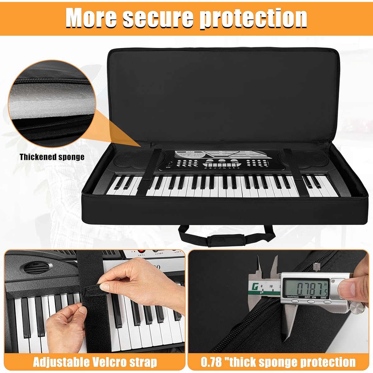 ITHWIU Keys Keyboard Case, Keyboard Gig Bag with Electric Piano Pad, Adjustable Strap and 5 Pockets for Keyboard Accessories, Black, 88 Note-Lenth 54"