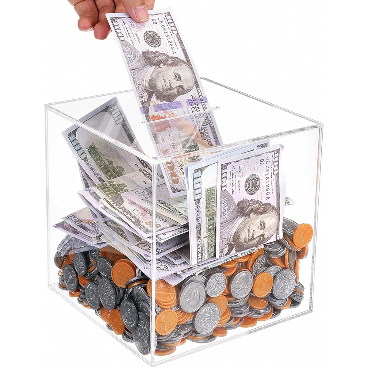 Oranwell Clear Acrylic Piggy Bank for Adults Must Break into Piggy Bank Clear Acrylic Money Cash Box Vacation Wedding Children's College Fund Unopenable Clear Savings Money Cash Bank Jar