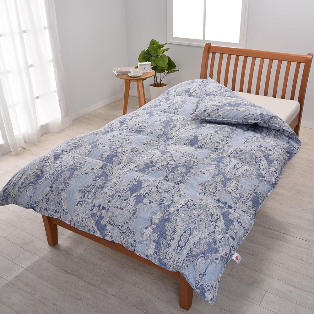 Nishikawa [Nishikawa] Duvet, Single, 90% White Duck Down, Fluffy, Light and Warm, Comforter, Bio-Up Processing that brings out the power of the feathers, 3D Quilt with less uneven feathers, For Winter, Made in Japan, Blue KA02003515