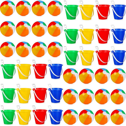 24 Pieces 12 Inch Beach Balls and 24 Pieces Beach Sand Toys Set 5 Inch Beach Pail Sand Bucket and Sand Shovel Set Inflatable Pool Beach Balls Bulk Summer Outdoor Games Beach Party Supplies