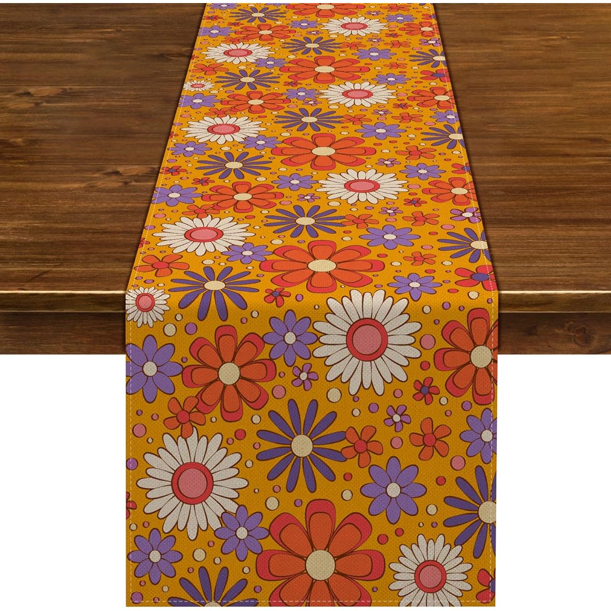 Linen Retro Groovy Table Runner Daisy One Two Groovy Birthday Party Decoration Farmhouse Home Dining Kitchen Table Decor