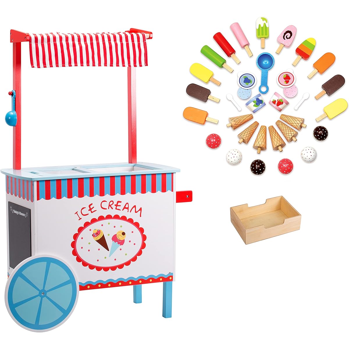 [Svan] Svan Ice Cream Cart by Real Wood Construction, with Money Box, Chalkboard, Chalk and Over 30 Ice Cream Pieces [Parallel Import]