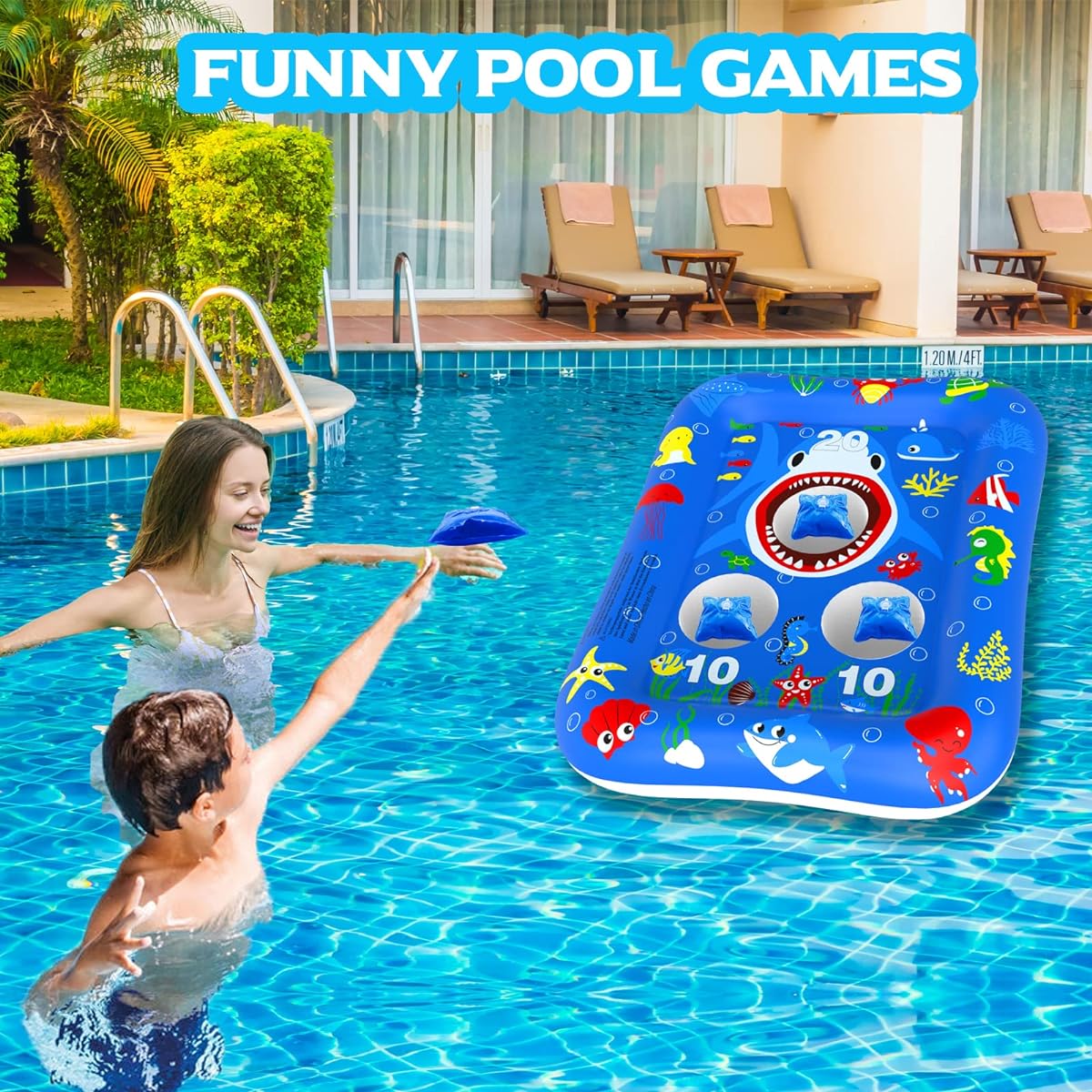 Pool Ring Toss Game Toy Inflatable Shark Swimming Pool Toy | Kids Adults Family | Cornhole Board Bean Bag Pool Party Water Carnival Outdoor Toys