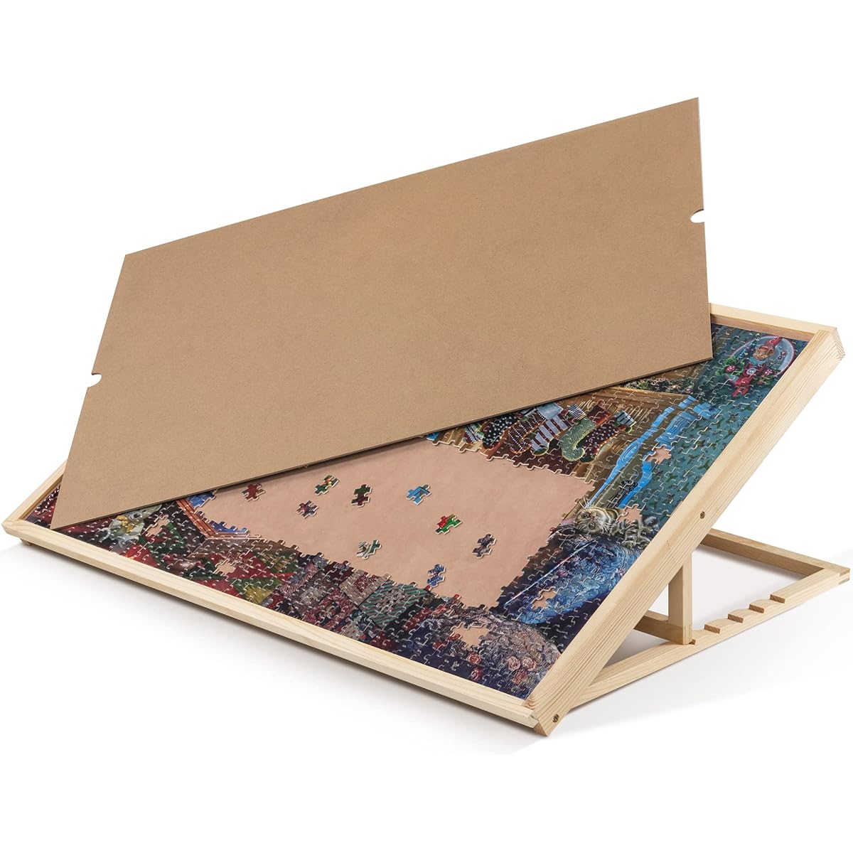 Lavievert Adjustable Jigsaw Puzzle Board with Cover, Wooden Puzzle Easel Board for Adults, Portable Tilting Puzzle Table, Non-Slip Surface for Puzzles up to 1000 Pieces