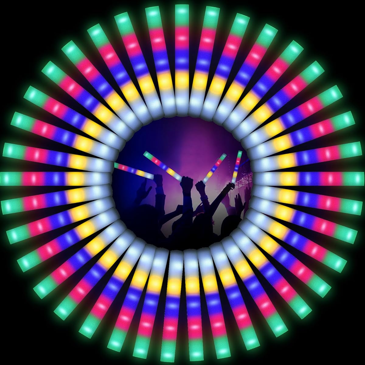 OLUPP Glow Sticks Bulk 100pcs Giant 16" LED Foam Sticks 5 Colors Flashing Light Up Baton Wands for Kids Glow Sticks Party Supplies for Weddings Raves Concerts Camping Sporting Events