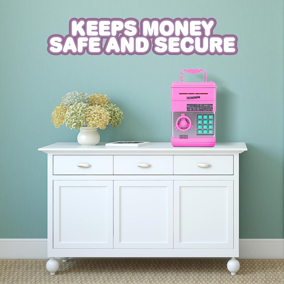 ArtCreativity ATM Piggy Bank for Kids - Safe Piggy Bank for Boys and Girls - ATM Style Bill Pull and Coin Slot on Top - Passcode Protected Motorized Piggy Bank - Cool Money Safe for Ages 3+