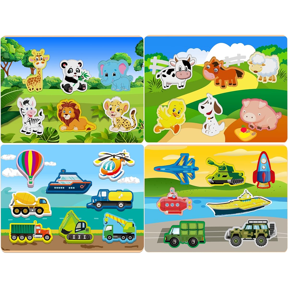 Colorful Wooden Toys Cartoon Toddlers 1-3 Years Old Farm Animals Wooden Puzzle (4 Pack)