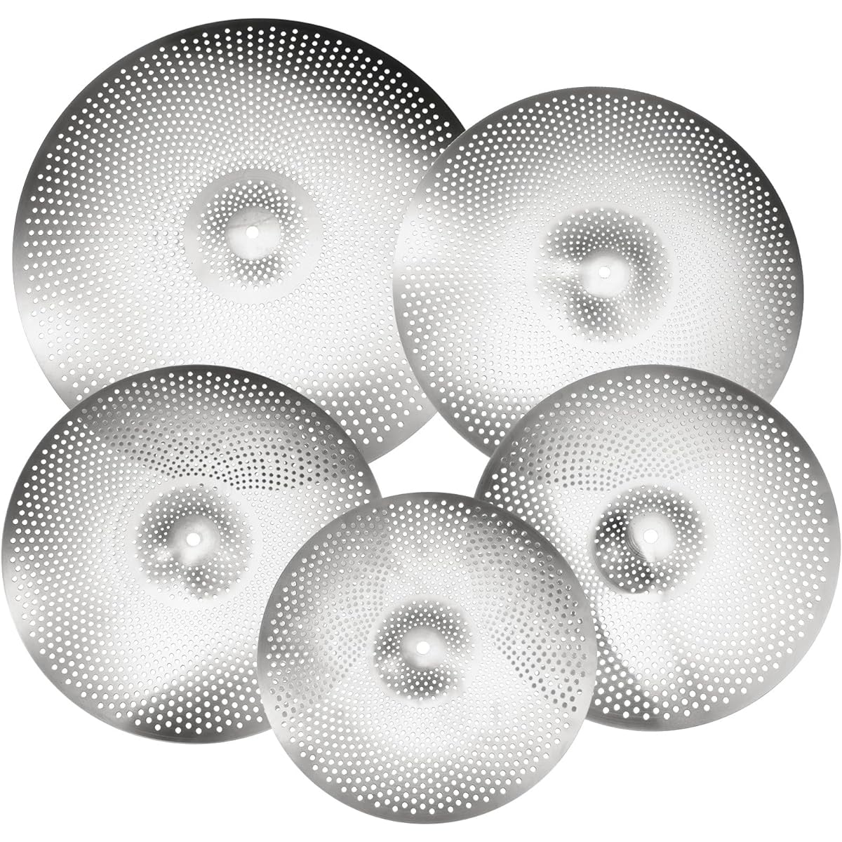uxcell Mute Cymbal Set 35 cm 40 cm 45 cm 50 cm Low Volume Practice Cymbals with Bag Silver 5 Pieces
