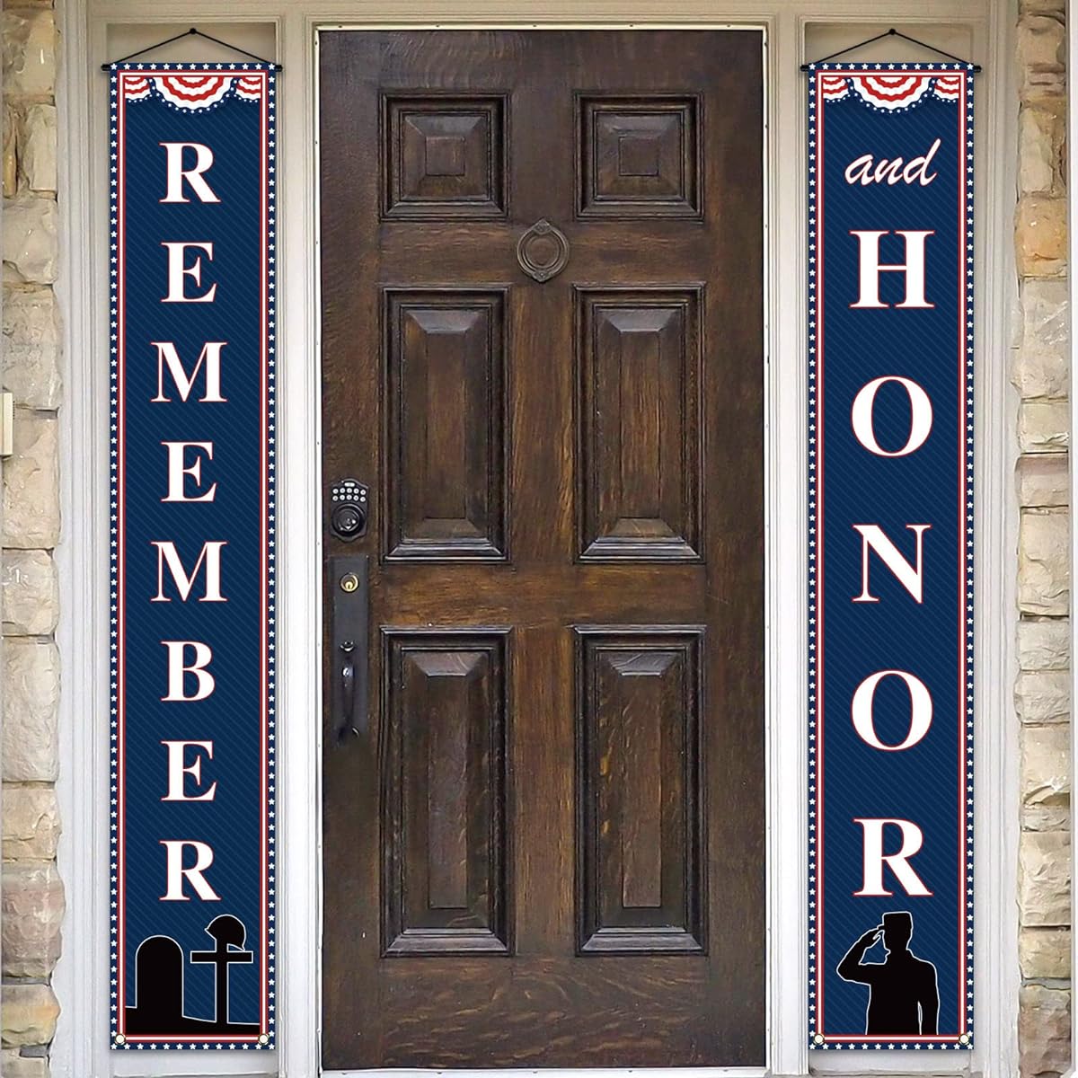 Memorial Day Porch Banner Remember and Honor Stars and Stripes American Patriotism Entrance Sign Wall Hanging Party Decorations